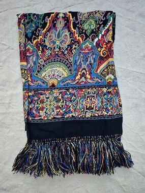 Vintage Shady Character New York 100% Rayon Fringe Scarf Made In USA Boho